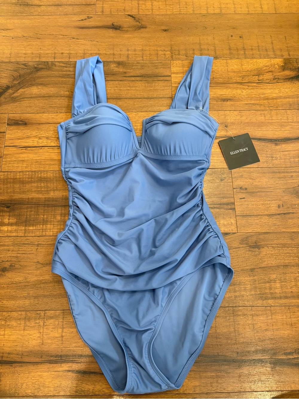 Ellen Tracey One Peice Swimsuit Bathingsuit Stone Blue Size 8 NWT